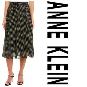 Anne Klein Skirt Black Polka Dot Pleated A-Line